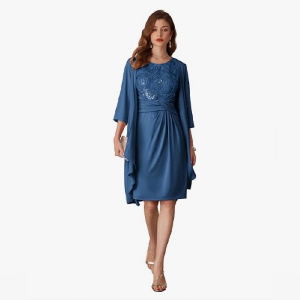 GRACE KARIN Elegant Wrap Dress 2 Piece Chiffon Cardigan with 3/4 Sleeves